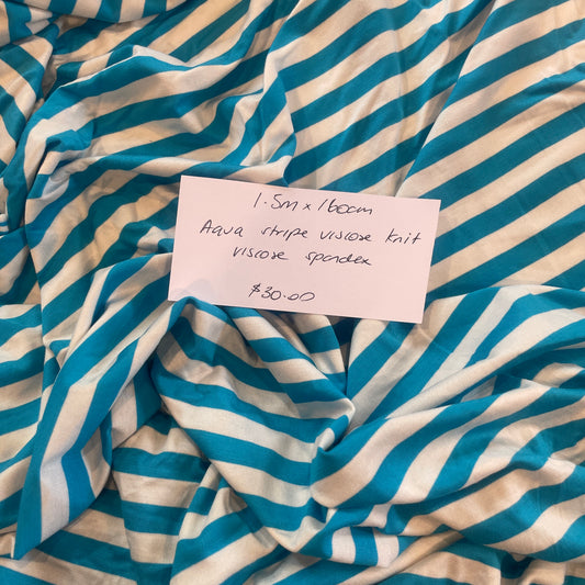 1.5m aqua white stripe viscose jersey