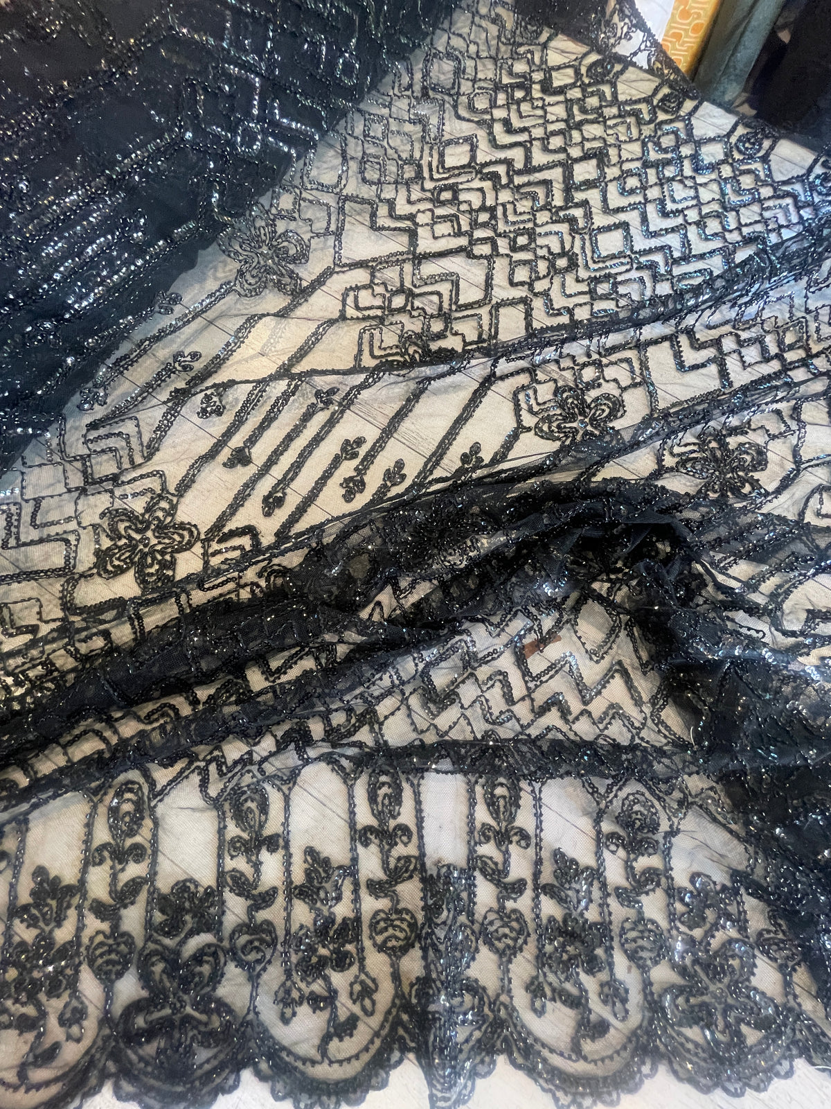Deco black beaded tulle