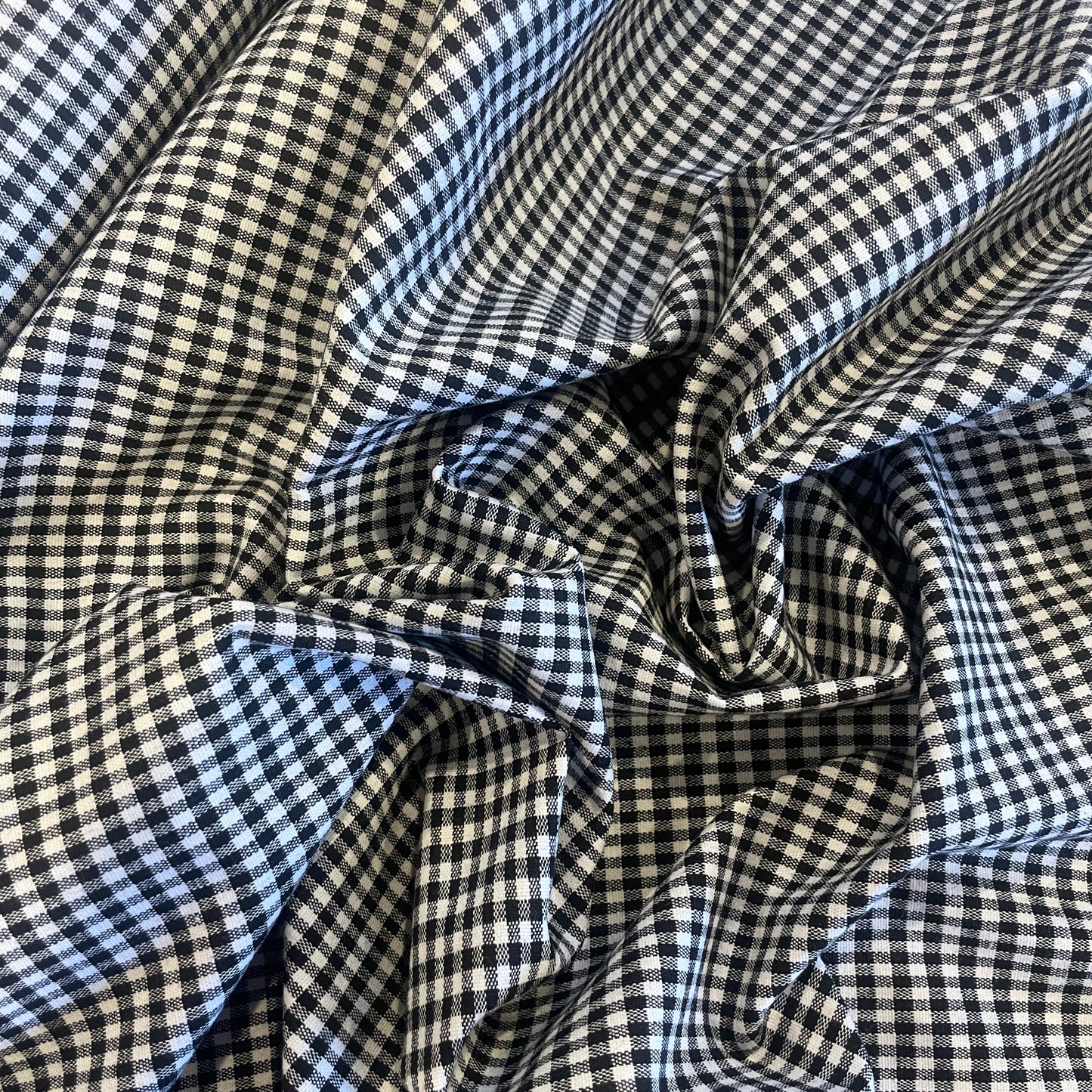Black and white gingham stretch cotton