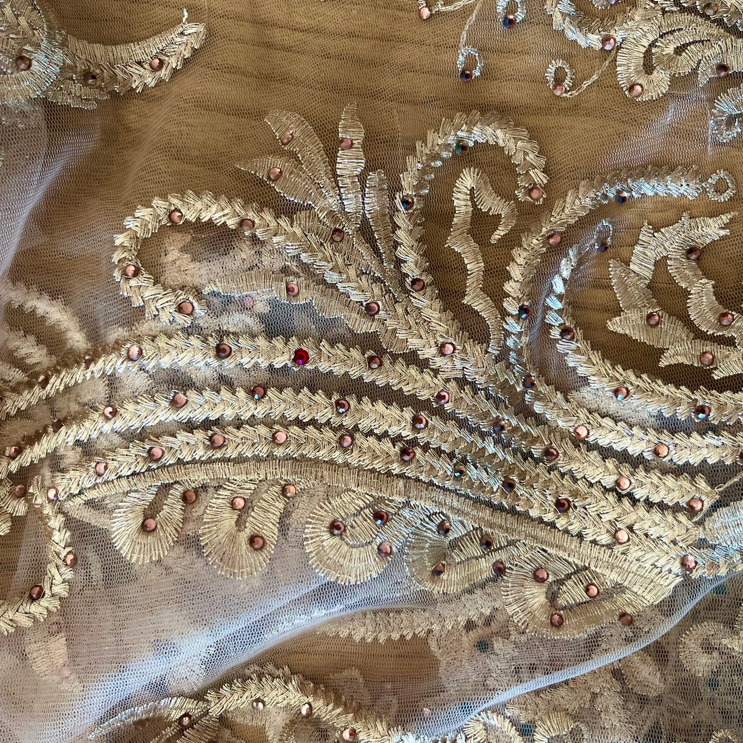 1.2m Bronze metallic embroidered diamanté tulle Nylon Lurex
