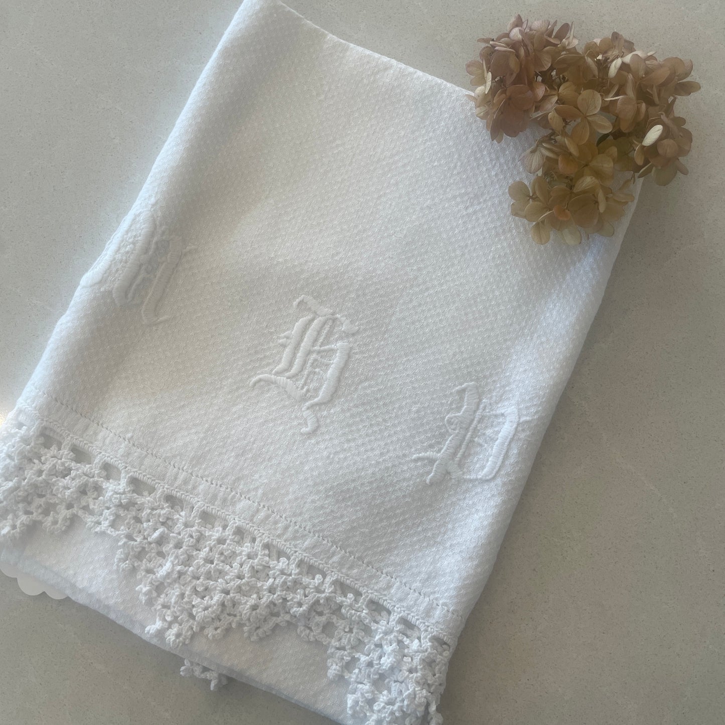 French monogrammed huckerback towel