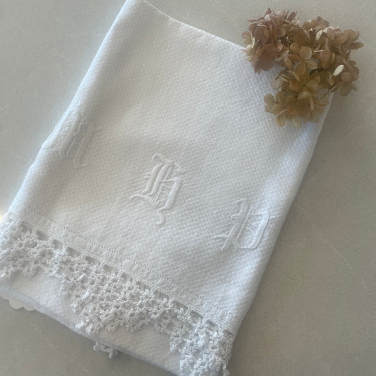 French monogrammed huckerback towel