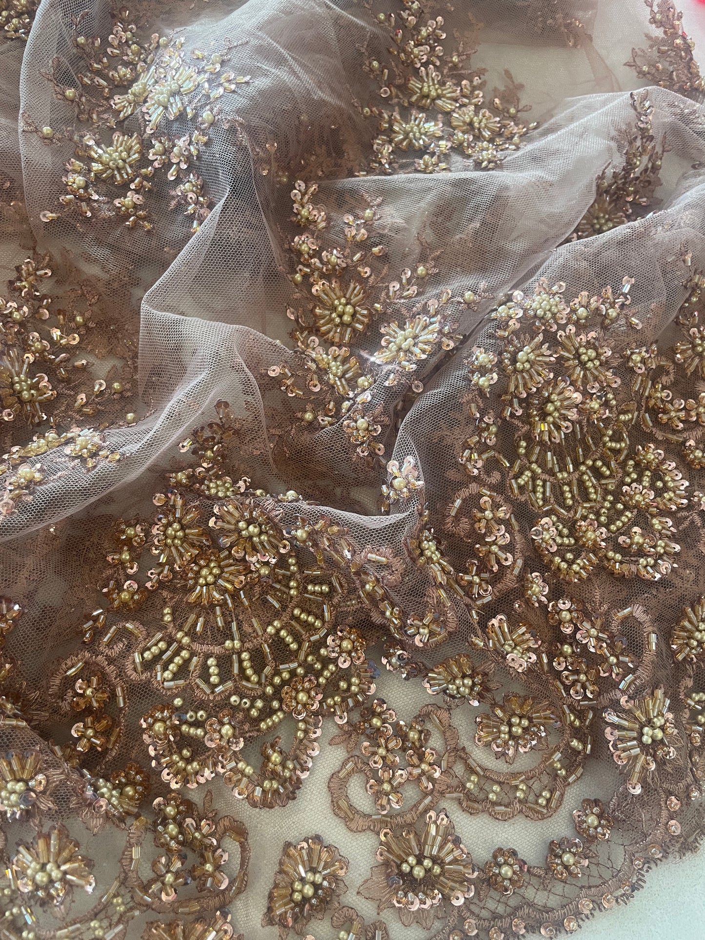 1.3m copper hand beaded lace