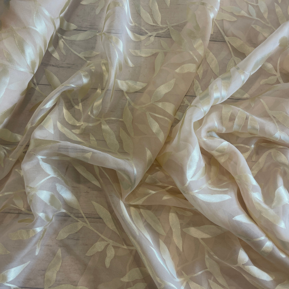 Cream leaves burnout silk satin