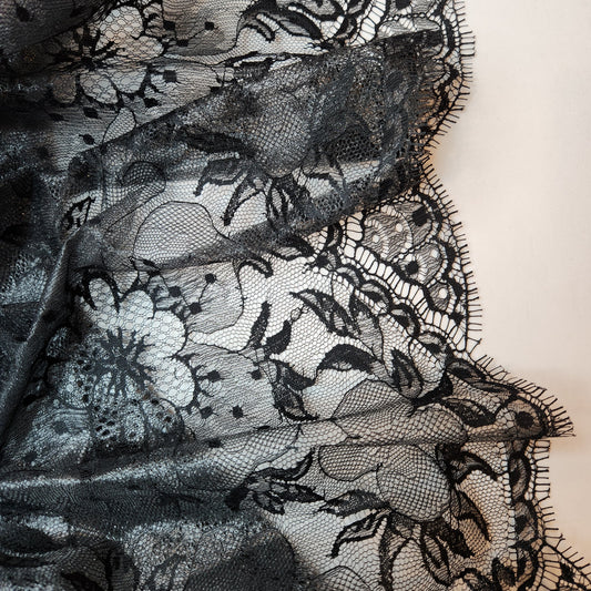 3m Charcoal lurex print lace