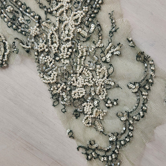 41. Hand dyed green and white beaded mesh