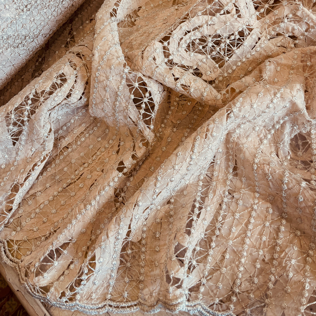 Blush cream embroidered stitched silk georgette