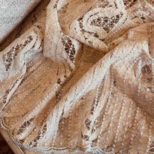 Blush cream embroidered stitched silk georgette