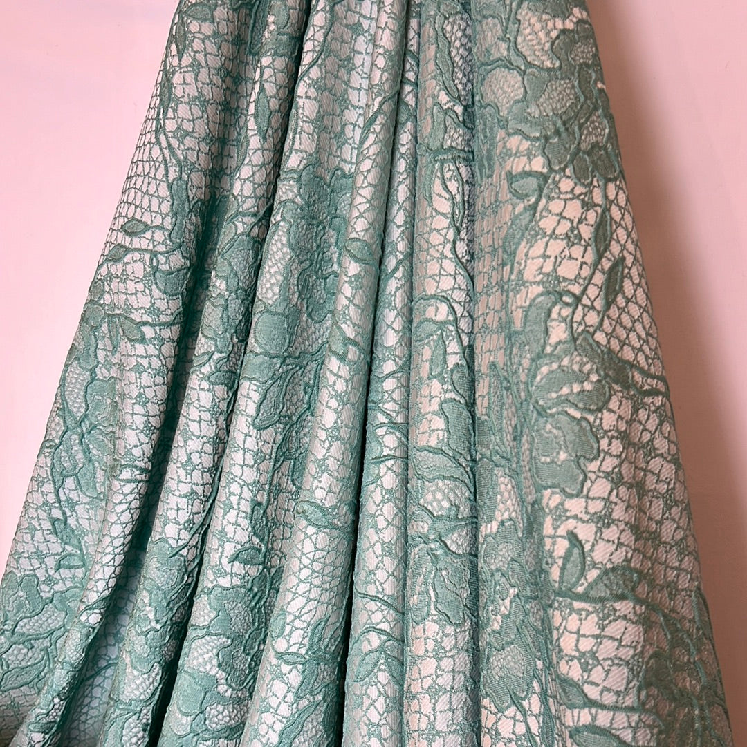 Mint Roses Soft Cloque Brocade