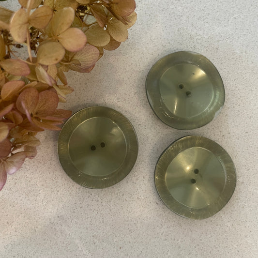 3 vintage green coat buttons