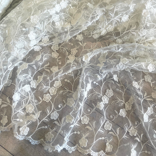 Tory ivory 3D embroidered tulle
