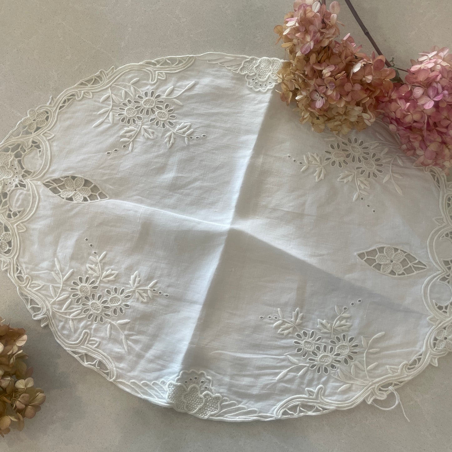 Antique cut work table centre