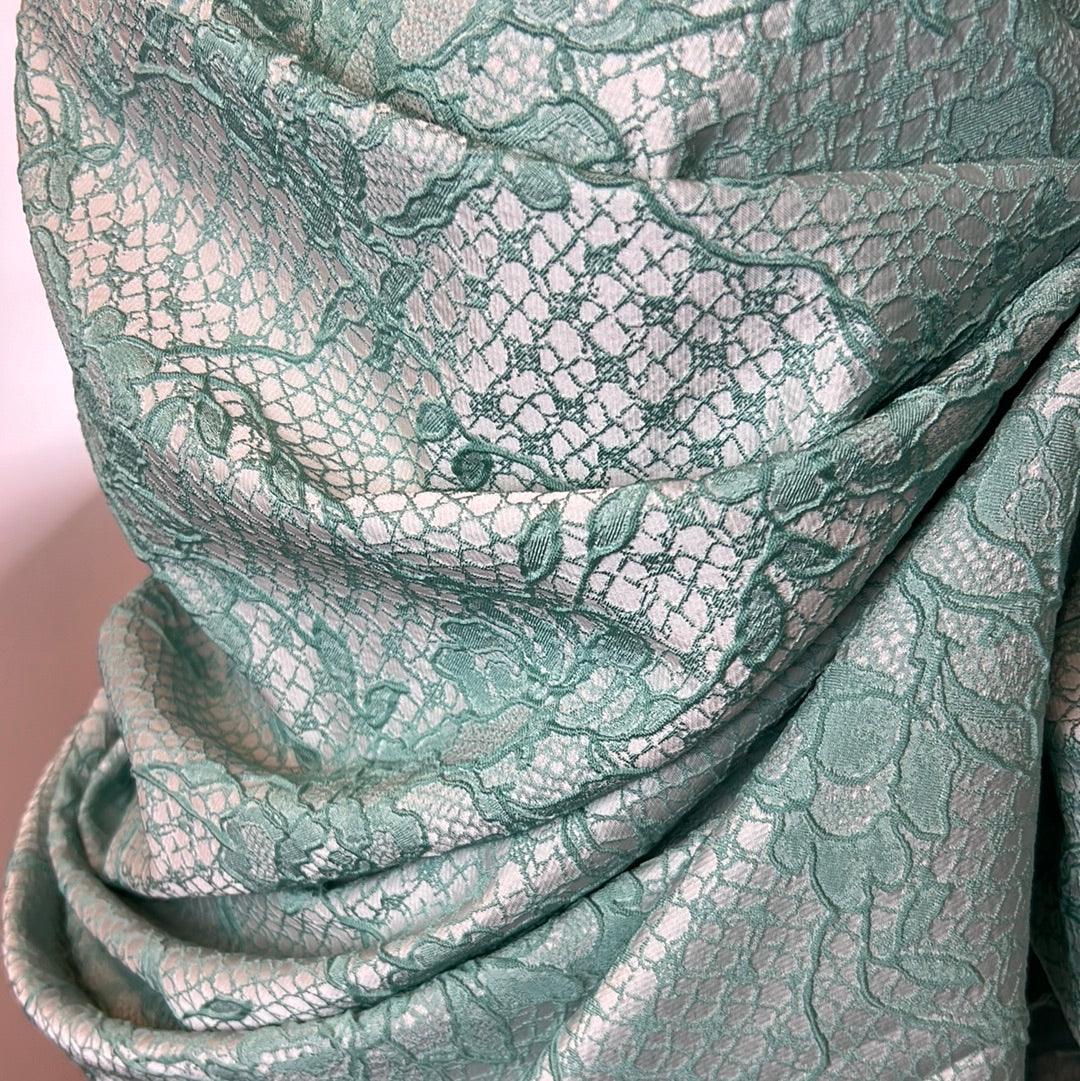 Mint Roses Soft Cloque Brocade