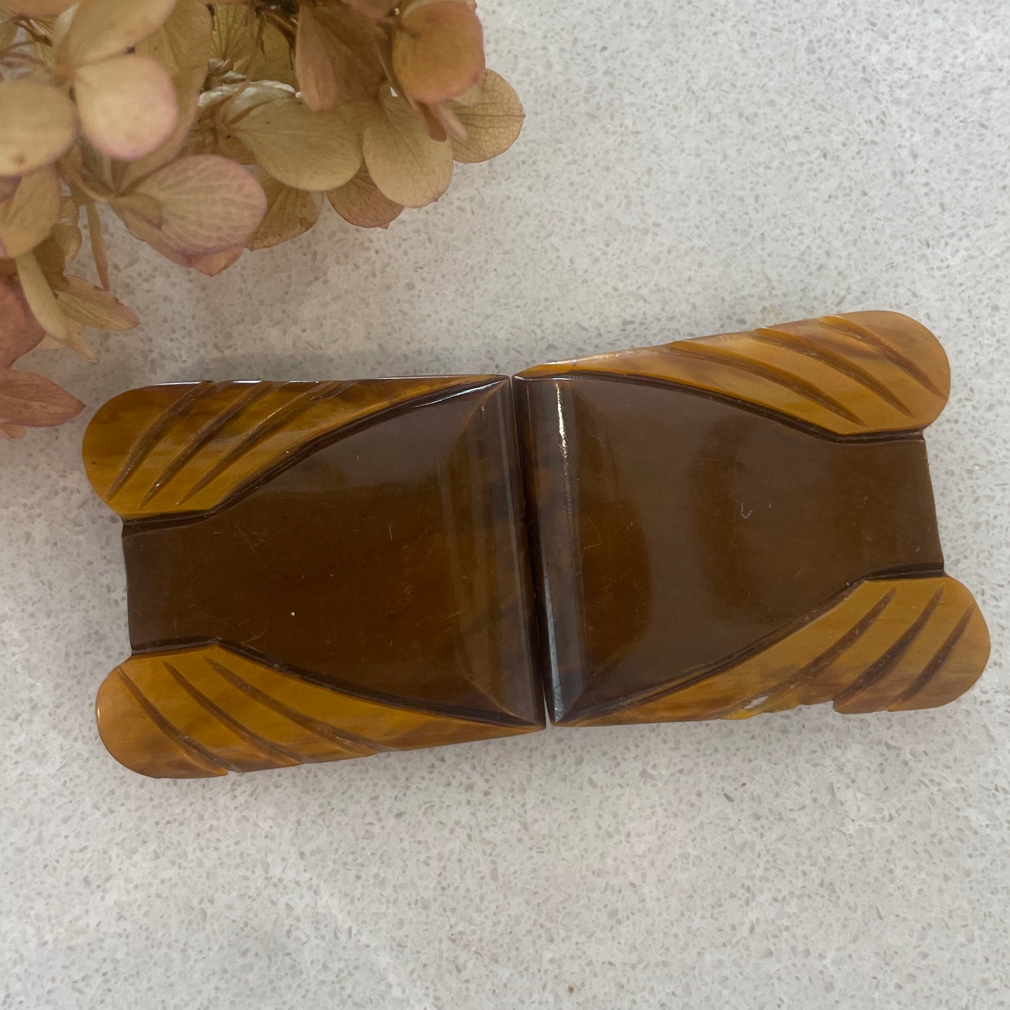 Vintage Art deco carved bakelite buckle