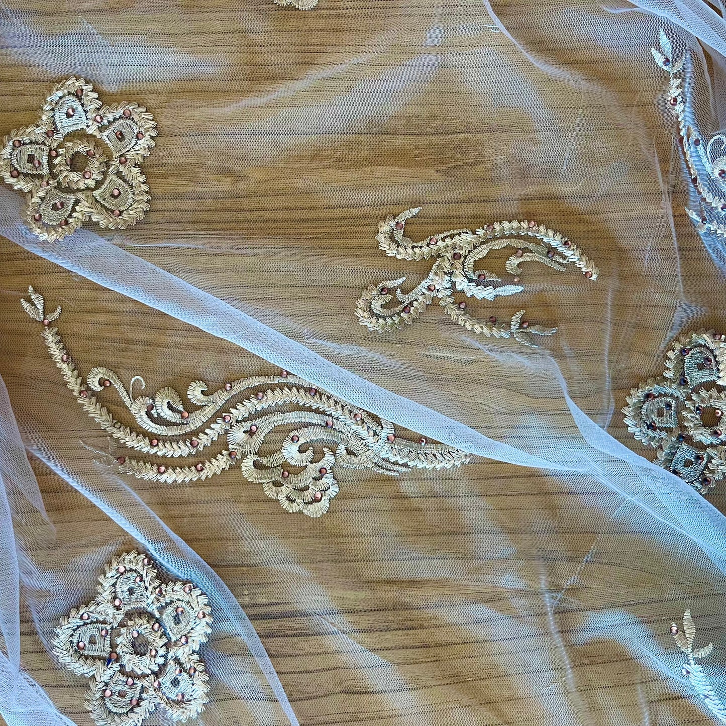 1.2m Bronze metallic embroidered diamanté tulle Nylon Lurex