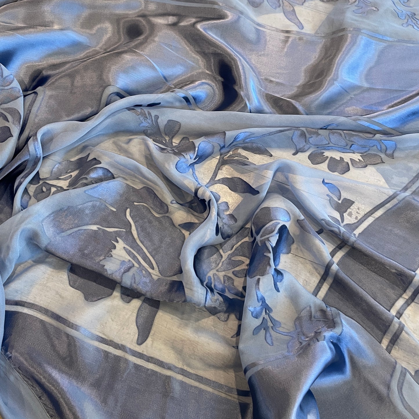 Jacaranda blue vintage panels  Burnout Silk Satin