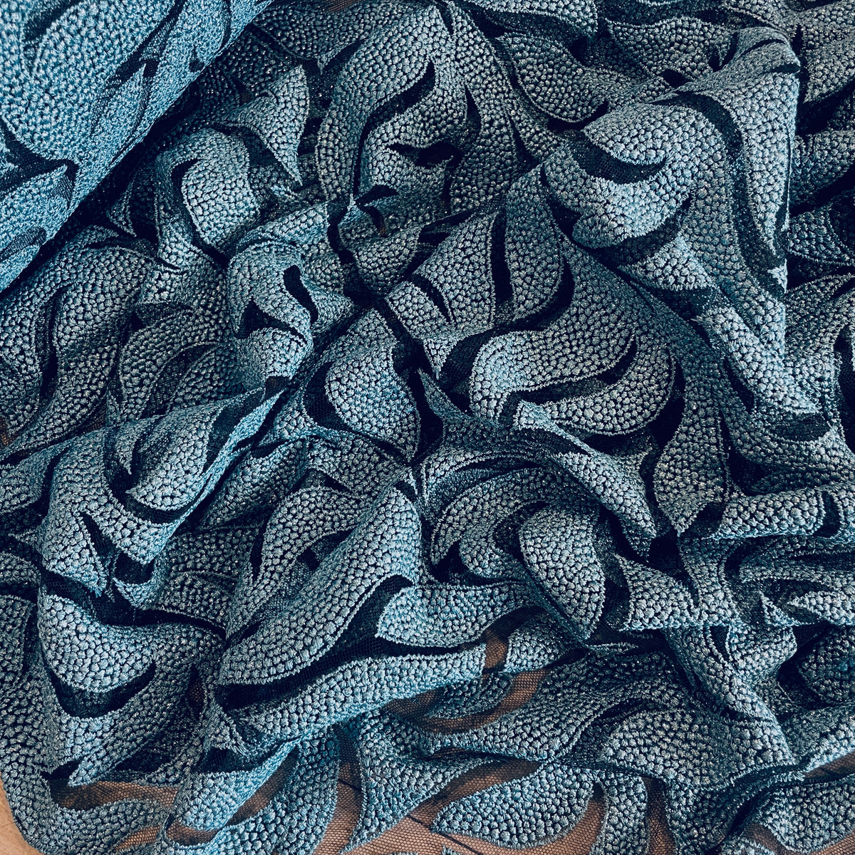 Ocean waves embroidered lurex tulle
