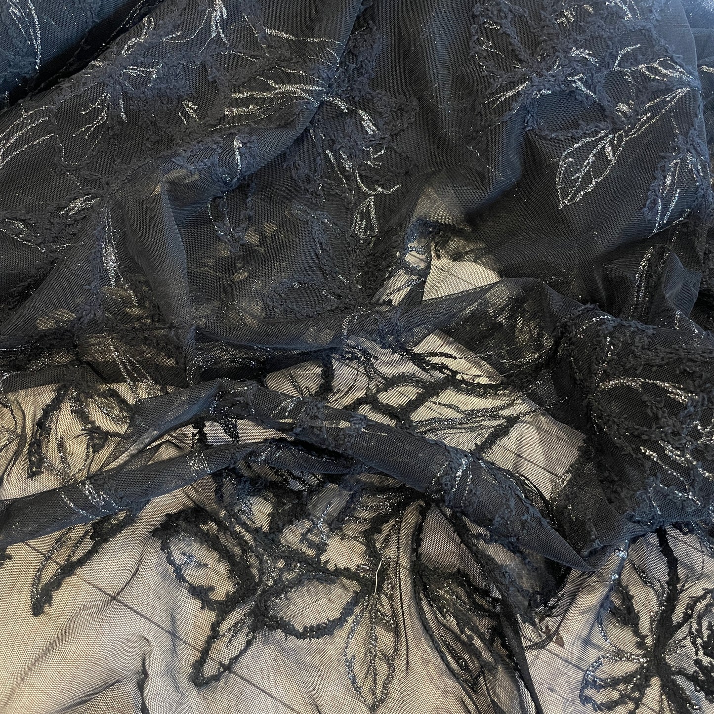 Gunmetal flowers metallic embroidered tulle