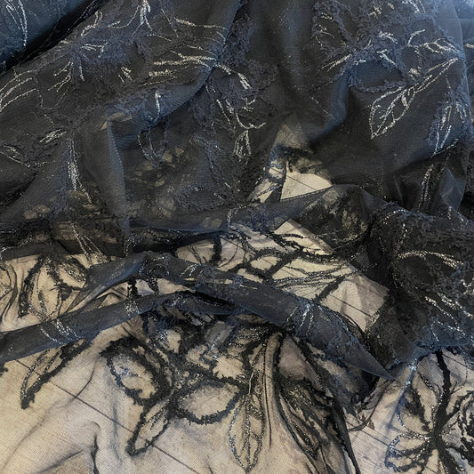 Gunmetal flowers metallic embroidered tulle