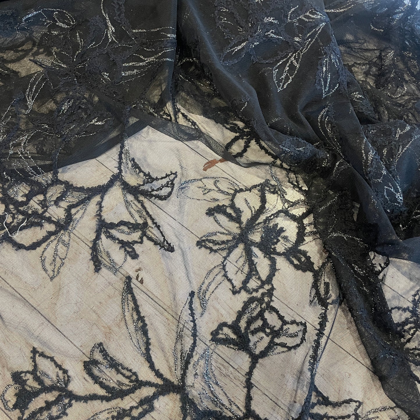 Gunmetal flowers metallic embroidered tulle