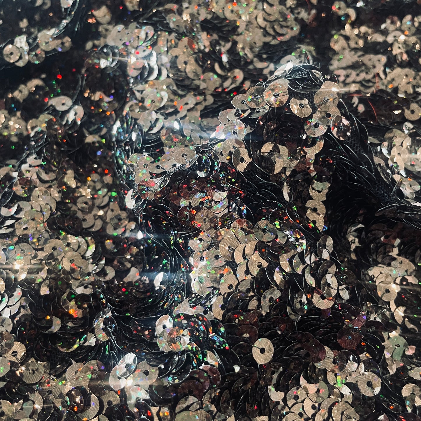 1.4m black hologram sequin mesh