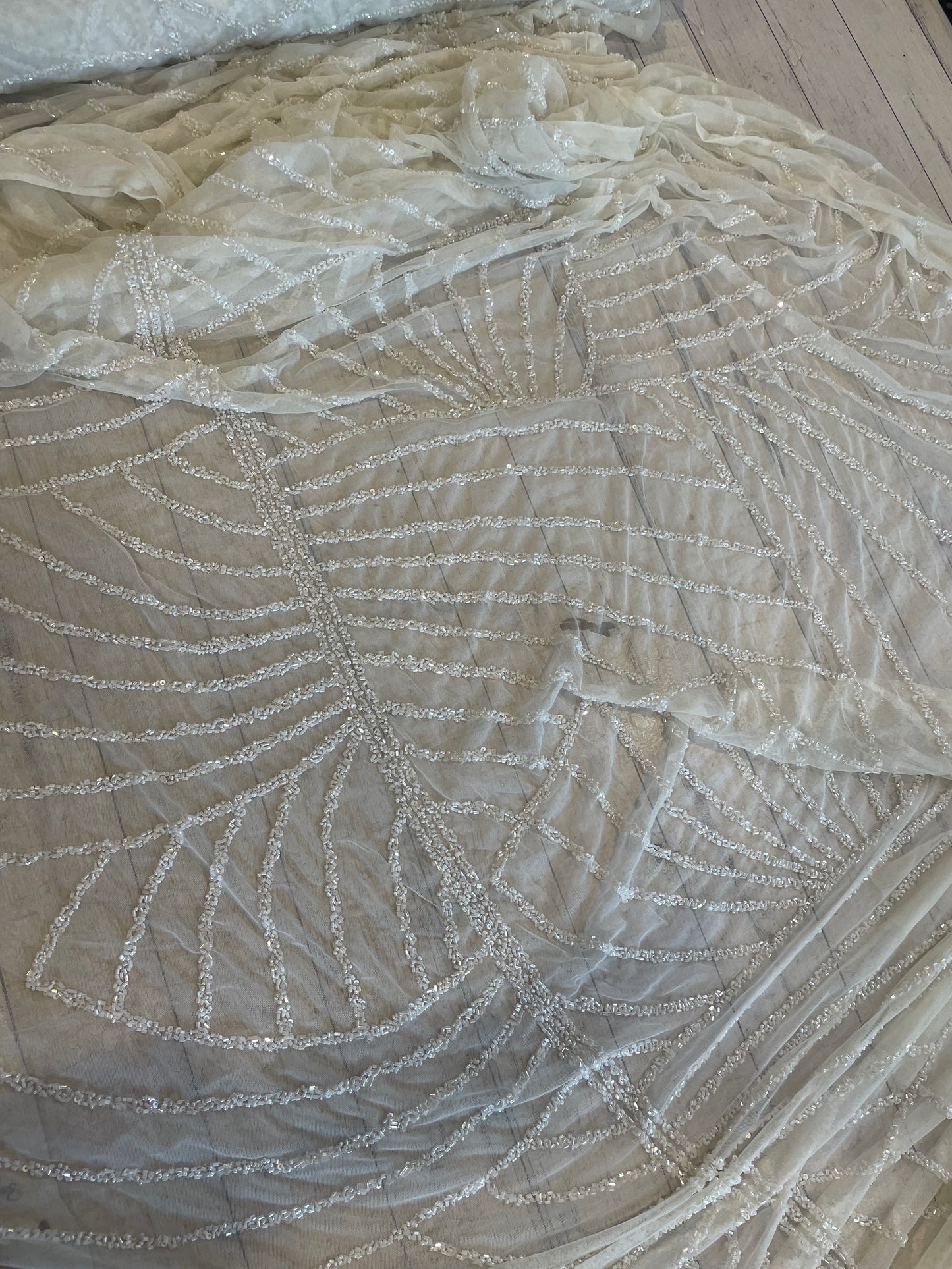 Narnia ivory hand beaded mesh