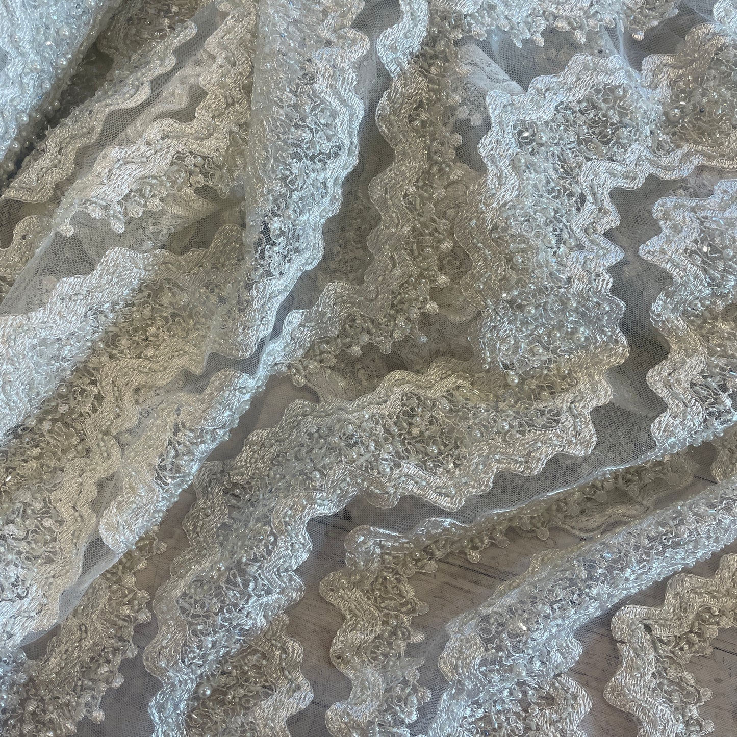 Snow capped mountains beaded tulle