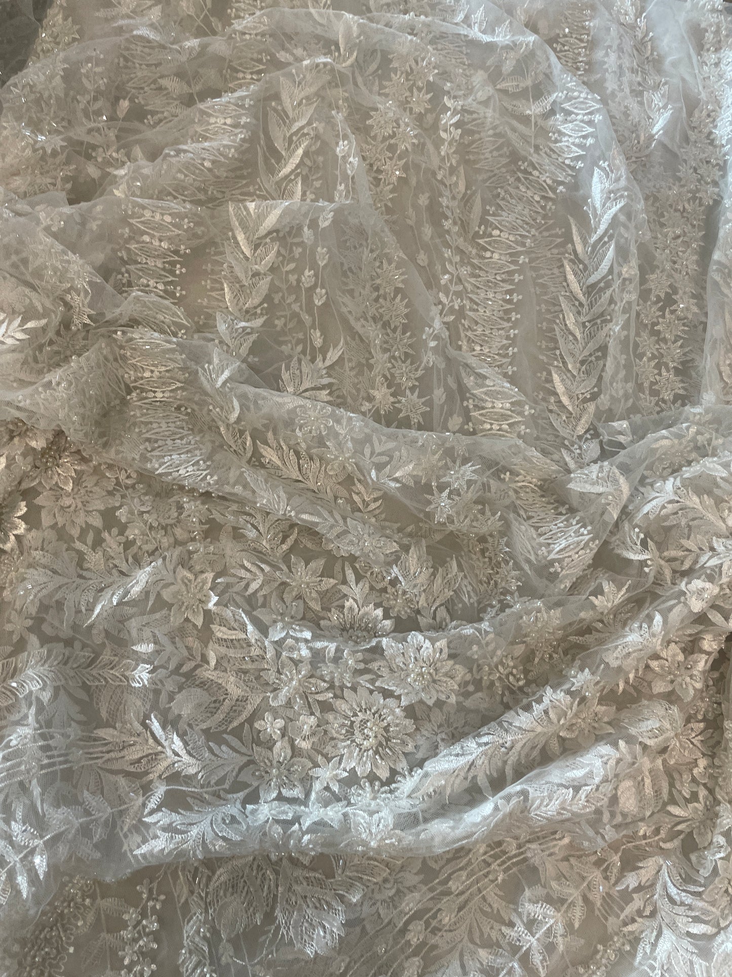 2.6m white floral hand beaded lace