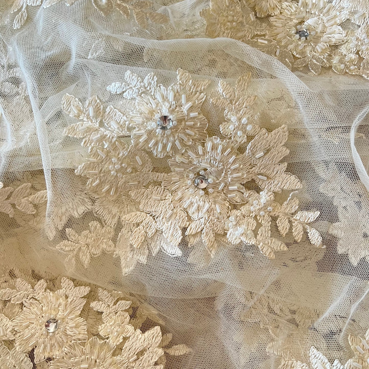 3.8m Cream Embroidered Motif Beaded Tulle