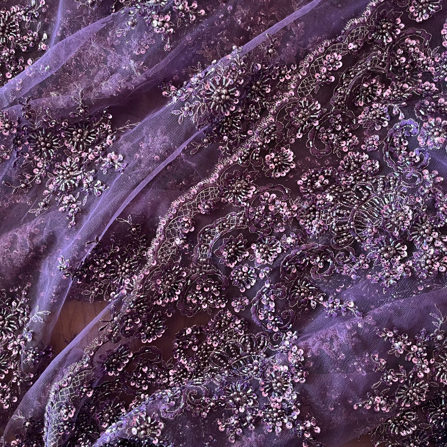 2m Amethyst hand beaded tulle