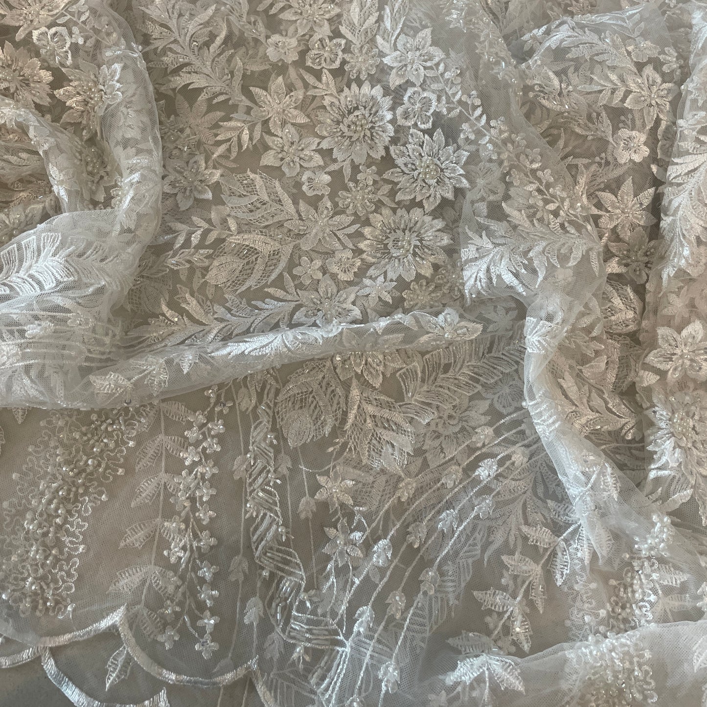 2.6m white floral hand beaded lace