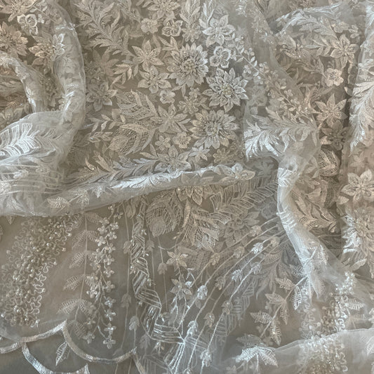 2.6m white floral hand beaded lace