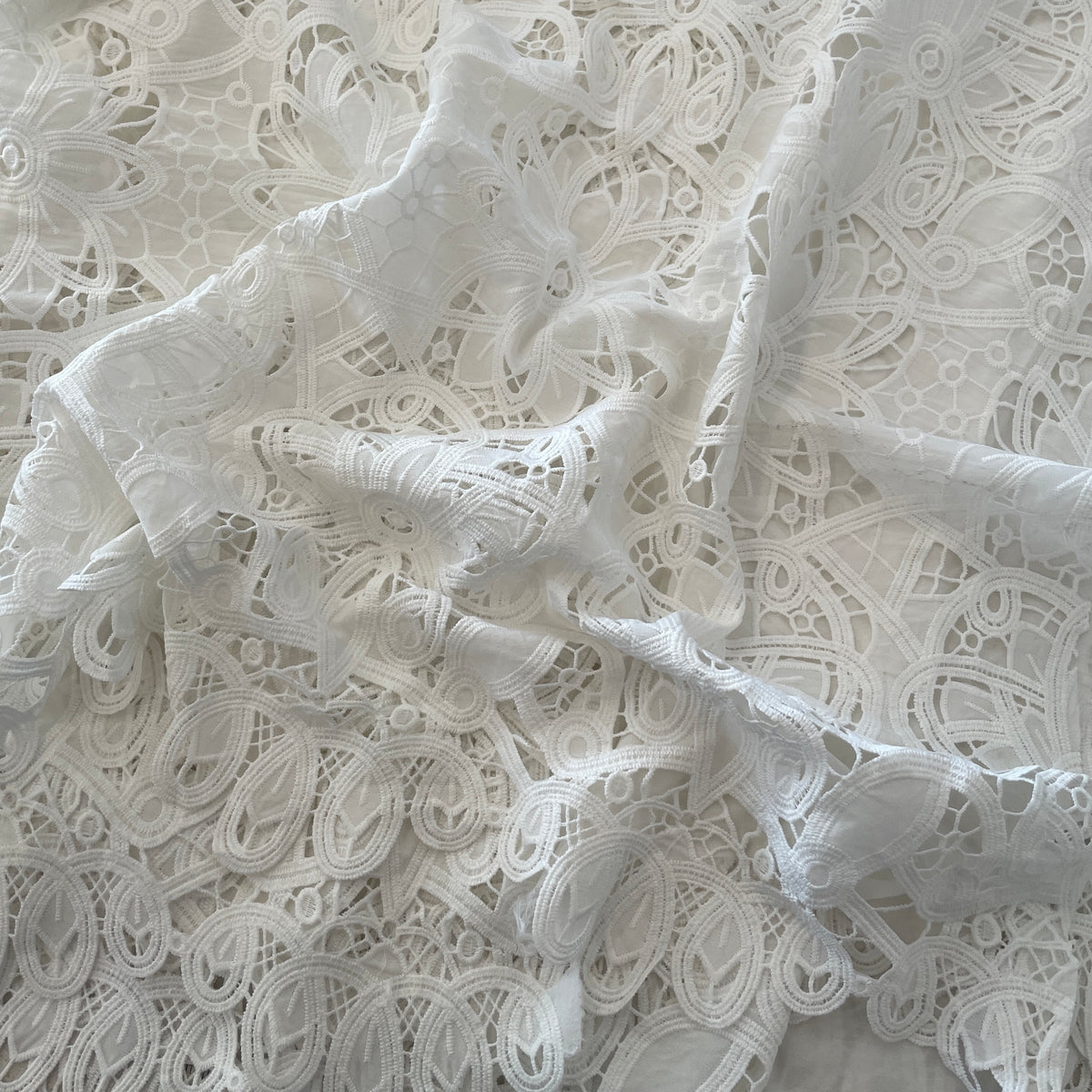 2m white embroidered cut out crepe de chine