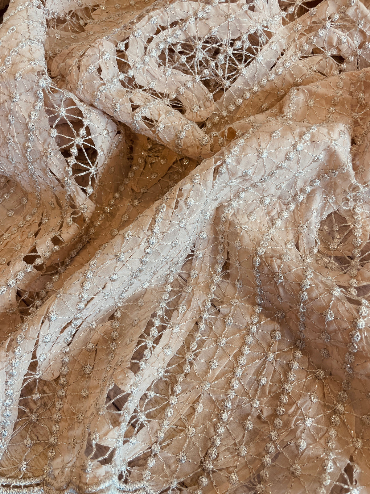 Blush cream embroidered stitched silk georgette