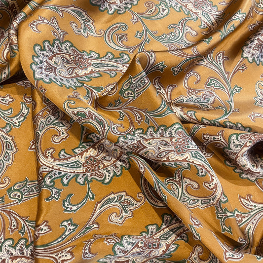 Copper paisley silk satin