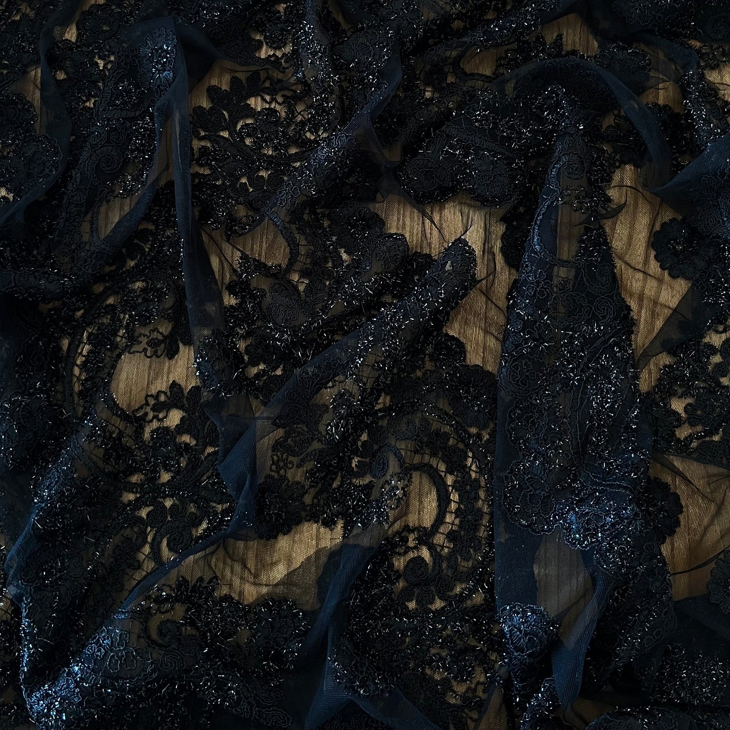 50cm Black Corded Lurex Mesh Poly Lurex