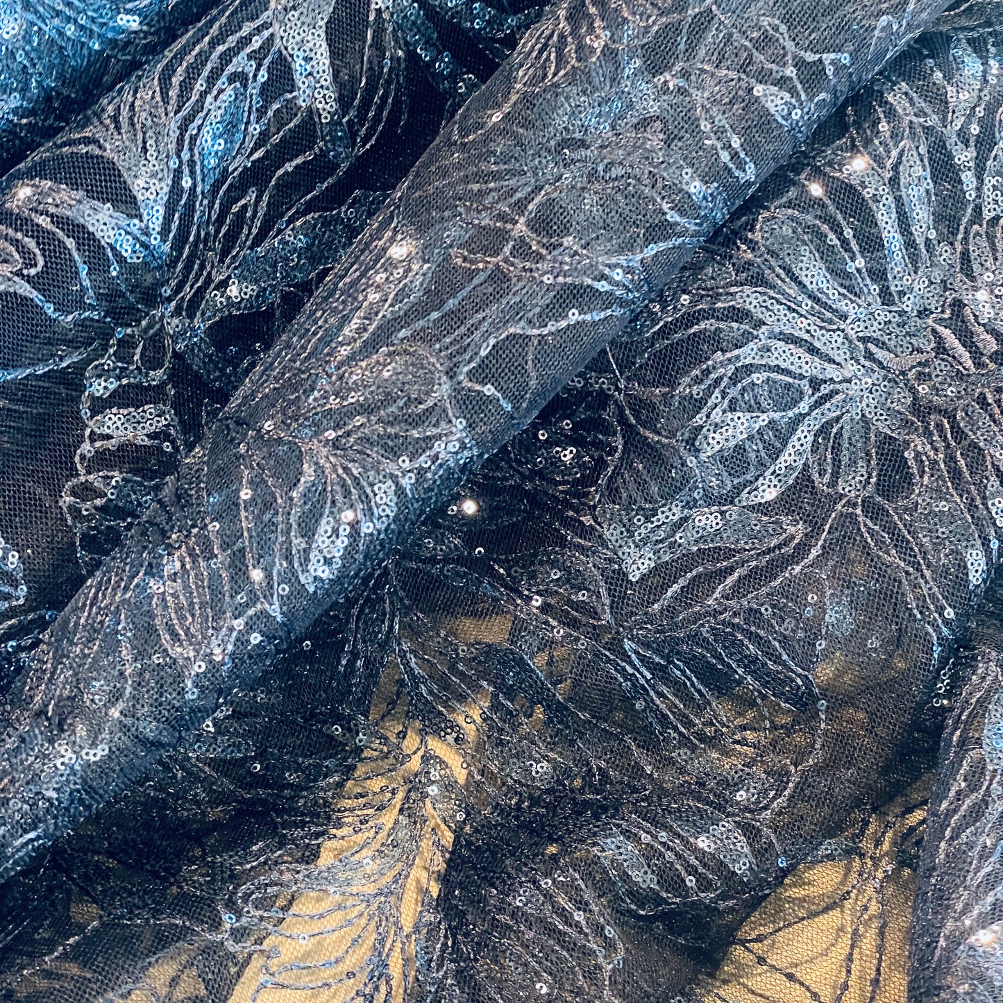 Midnight leaves sequin tulle