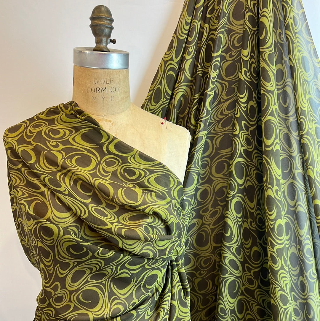 Wasabi Swirl Silk Georgette