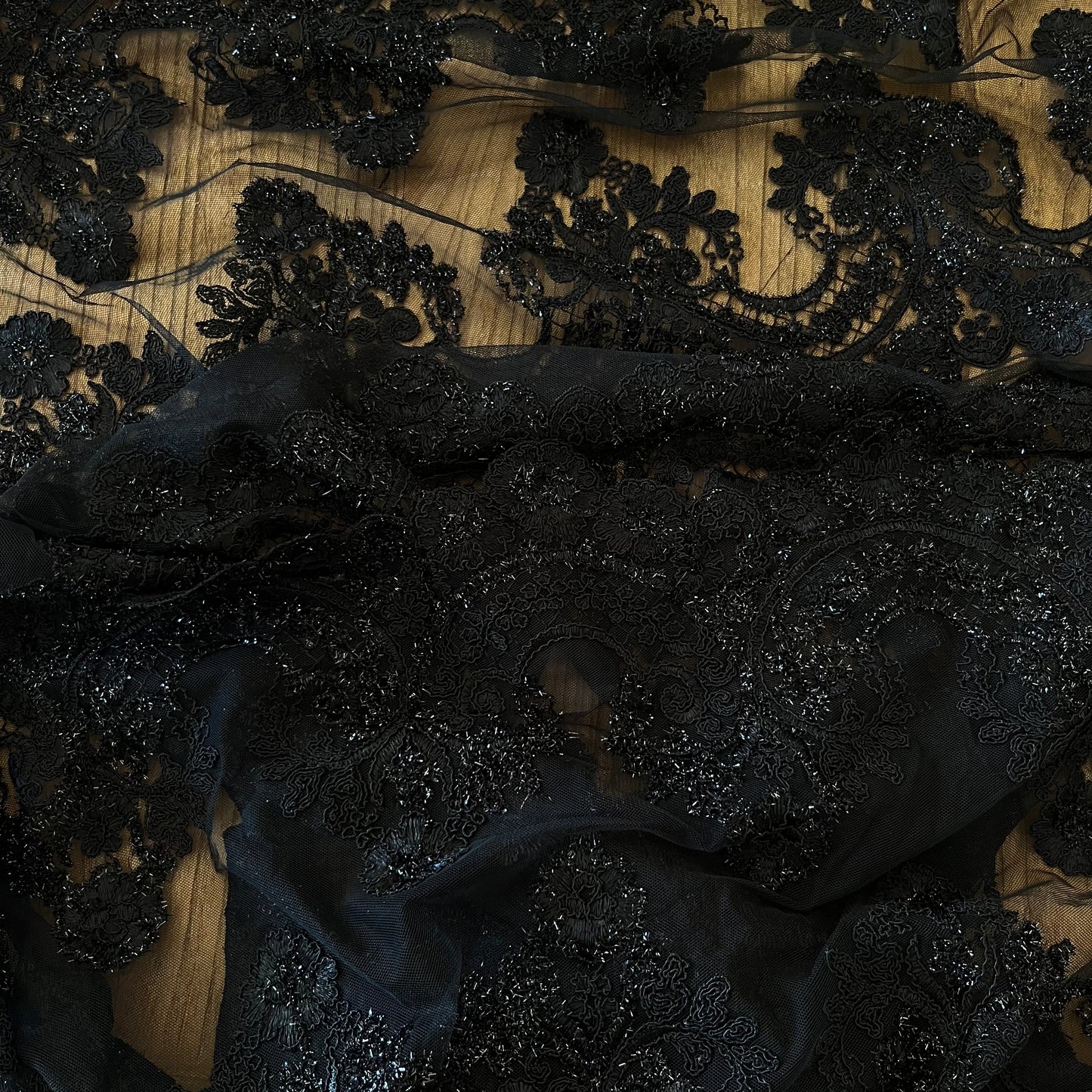 50cm Black Corded Lurex Mesh Poly Lurex