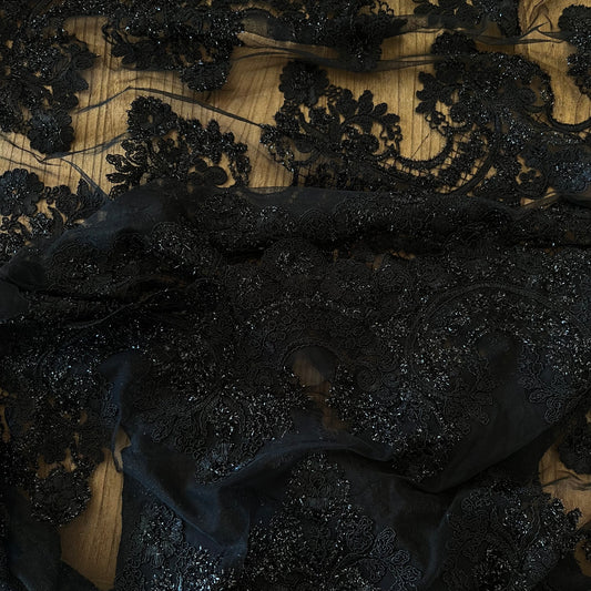 50cm Black Corded Lurex Mesh Poly Lurex