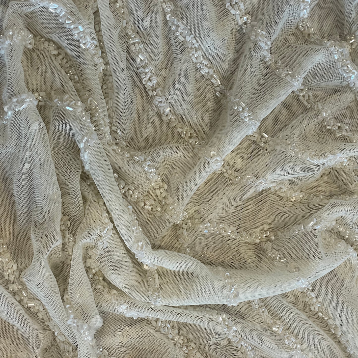 Narnia ivory hand beaded mesh