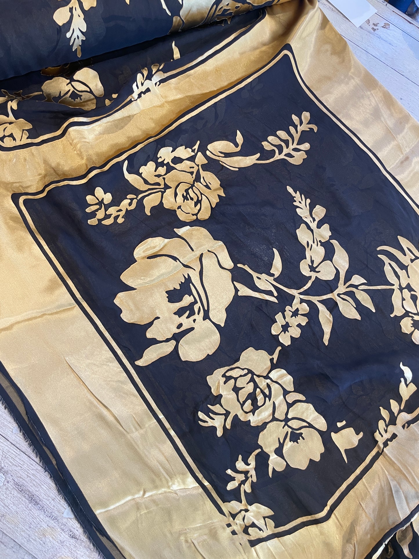 Brilliant gold  vintage panels  Burnout Silk Satin