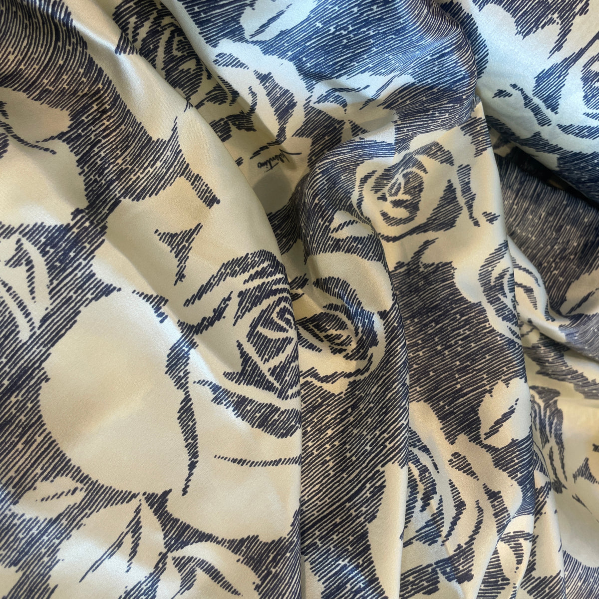 Valentino Cream and Navy roses silk satin