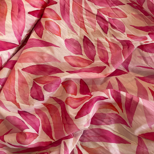 Pink palm leaves cotton voile