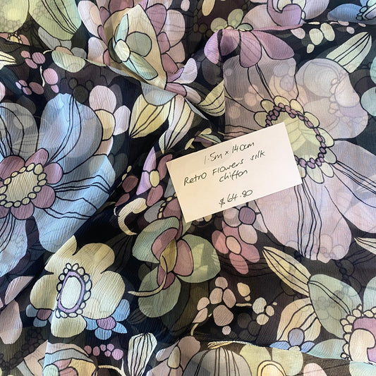 1.5m retro flowers silk chiffon