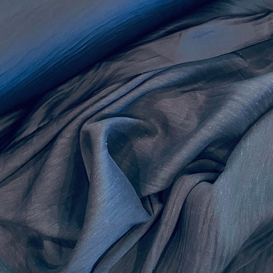 Navy satin back linen look viscose