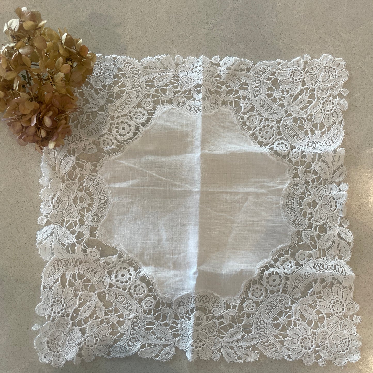 Beautiful fine lace antique wedding handkerchief *needs some tlc
