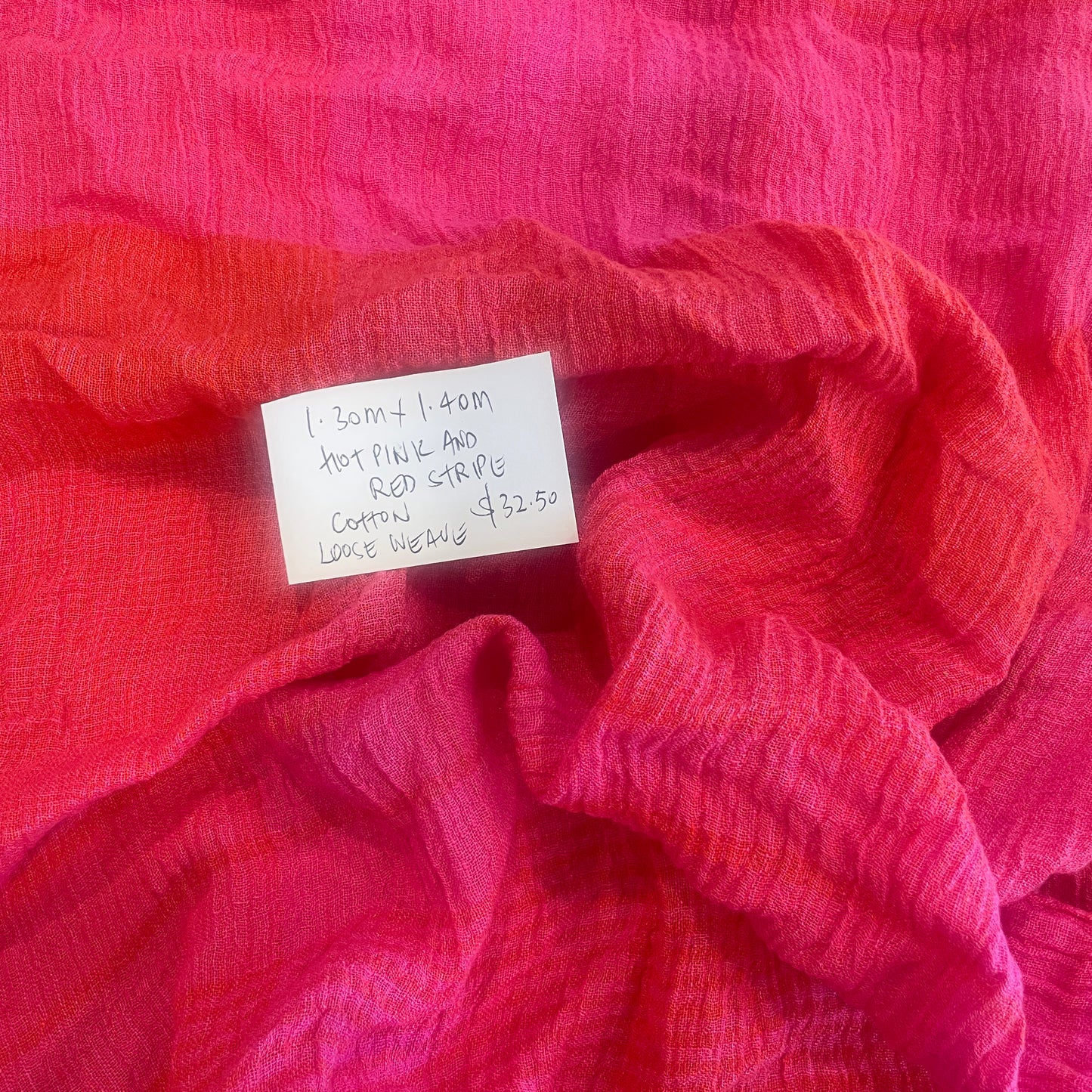 1.3m hot pink and red stripe loose weave linen cotton