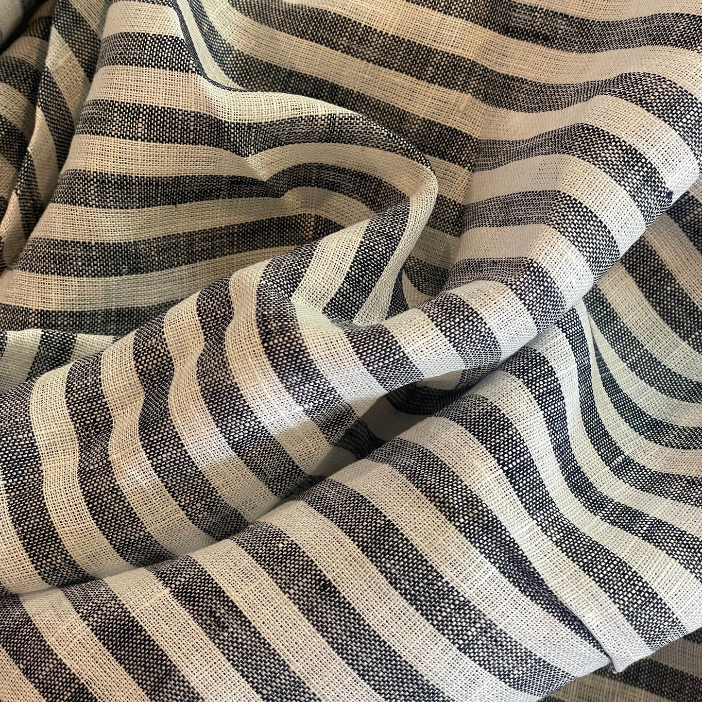 Distressed denim stripe lightweight linen