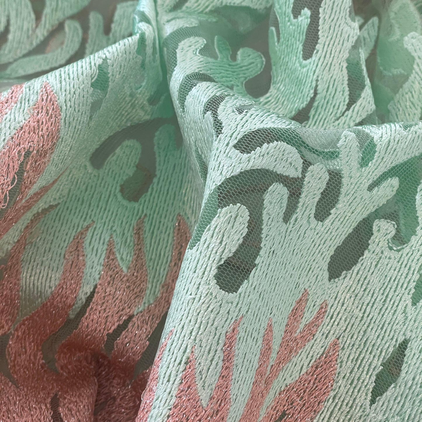 90cm pink and green underwater embroidered tulle
